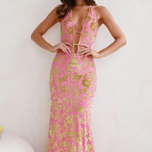 Runaway the Label Pink and Gold Floral Dress